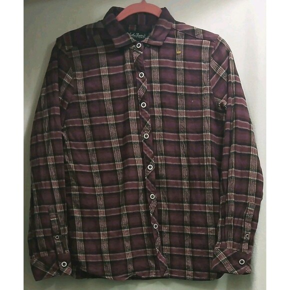 North River Tops - North River Outfitters Womens Long Sleeve Button Plaid Flannel Shirt Medium Plum